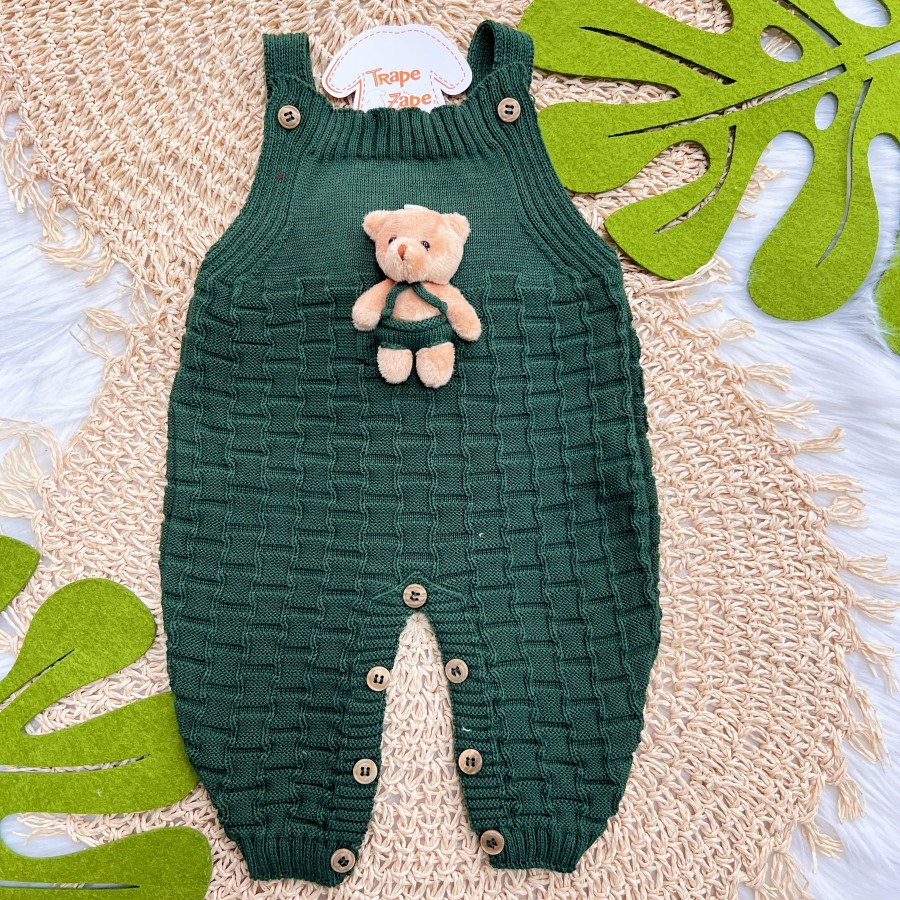 Jardineira Longa de Linha Ursinho - Verde Militar